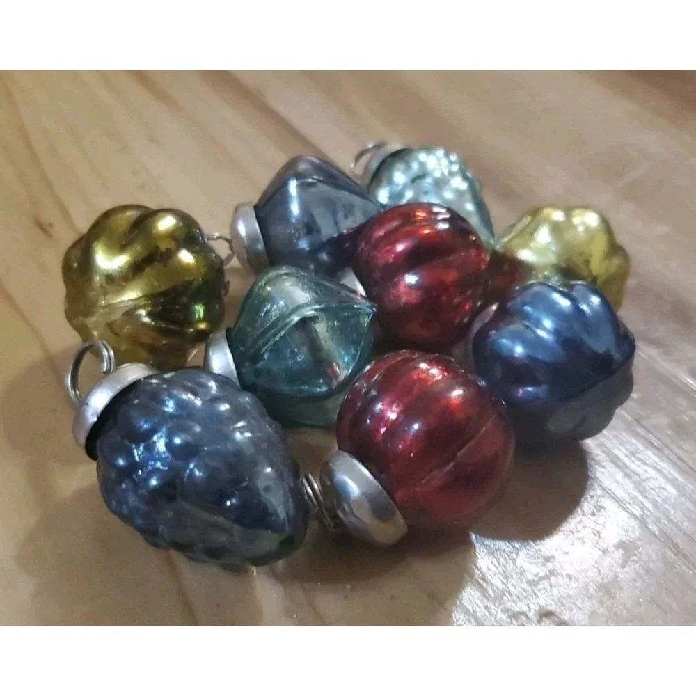 Kugel Style Mini Glass Christmas Ornaments Lot Of 9 Vintage Multicolor‎